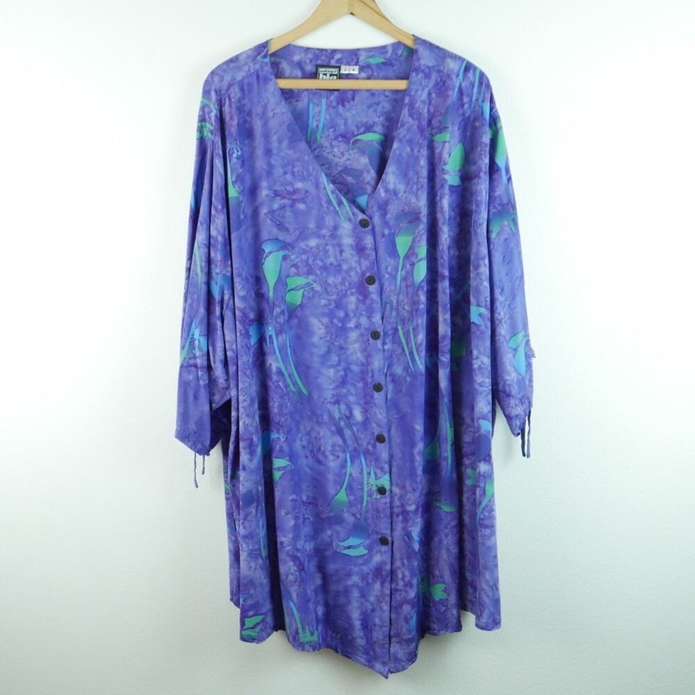 MIB Making It Big Blouse size J K 6X ? Rayon Button Down Relaxed Batik FLAWS